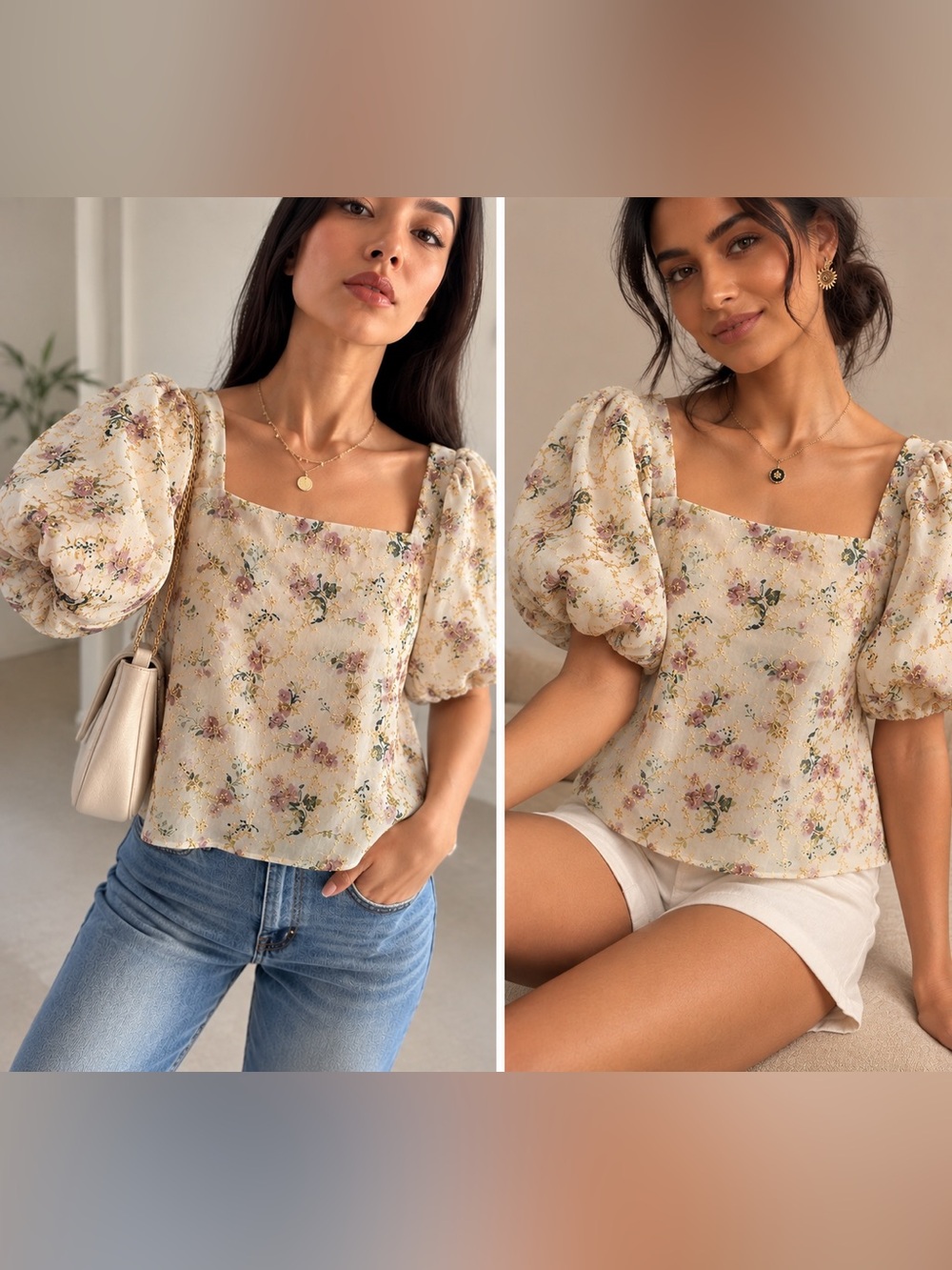 Chicwish Ivory Floral Gold Embroidered Blouse Romantic Cottagecore Top